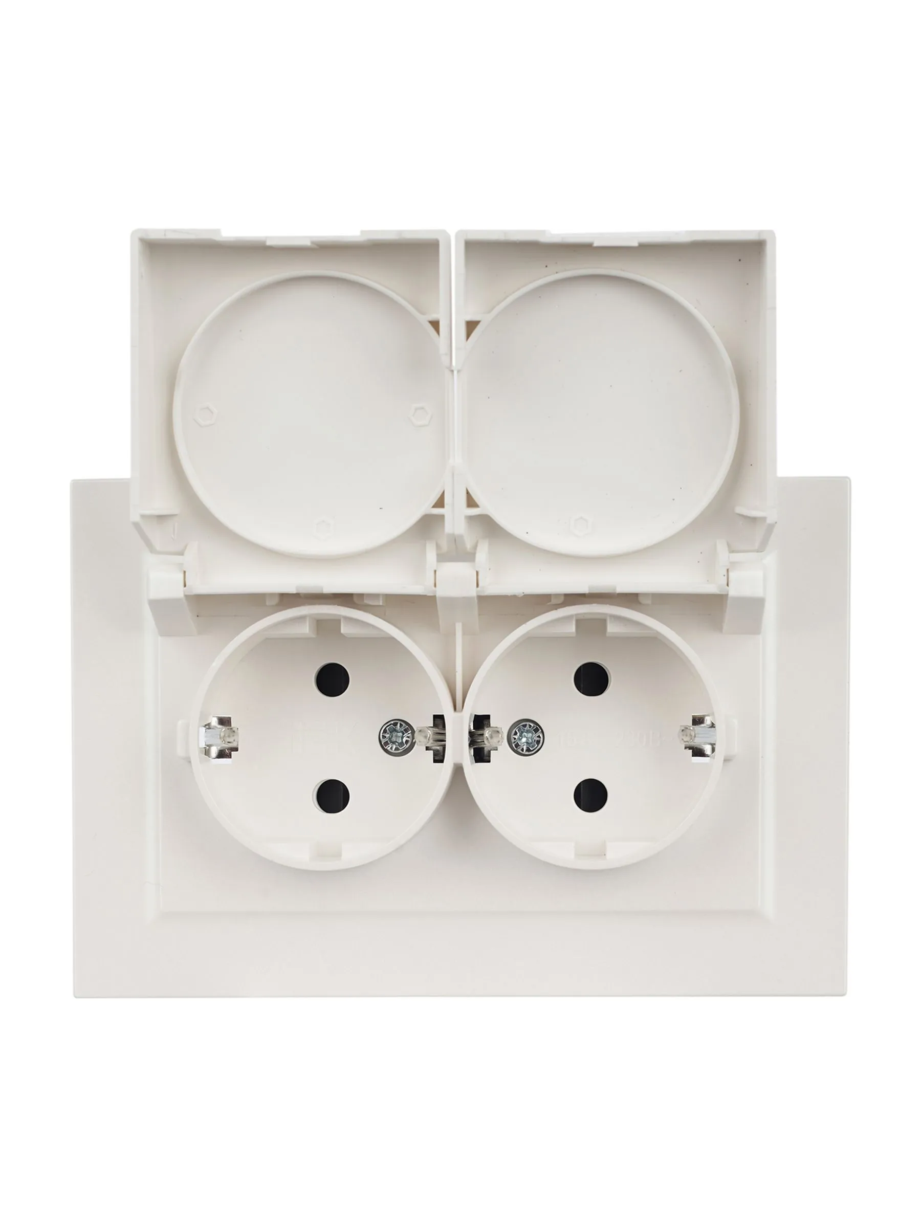 BRITE Розетка 2-местная с заземлением с защитными шторками и крышкой 16А в сборе IP44 РСбш12-3-44-БрЖ жемчуг IEK - Фото 5