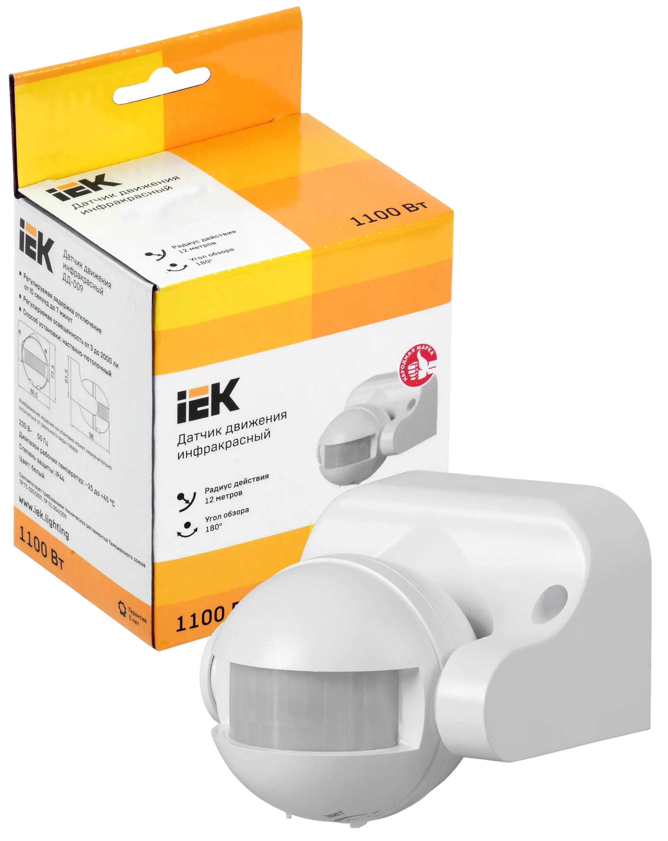 Датчик движения ДД-009 1100Вт 180град 12м IP44 белый IEK - Фото 2