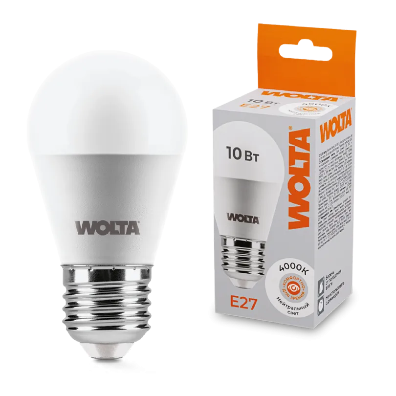 Лампа светодиодная "Шар G45" 10Вт 800лм 4000К Е27 (50шт/уп) WOLTA