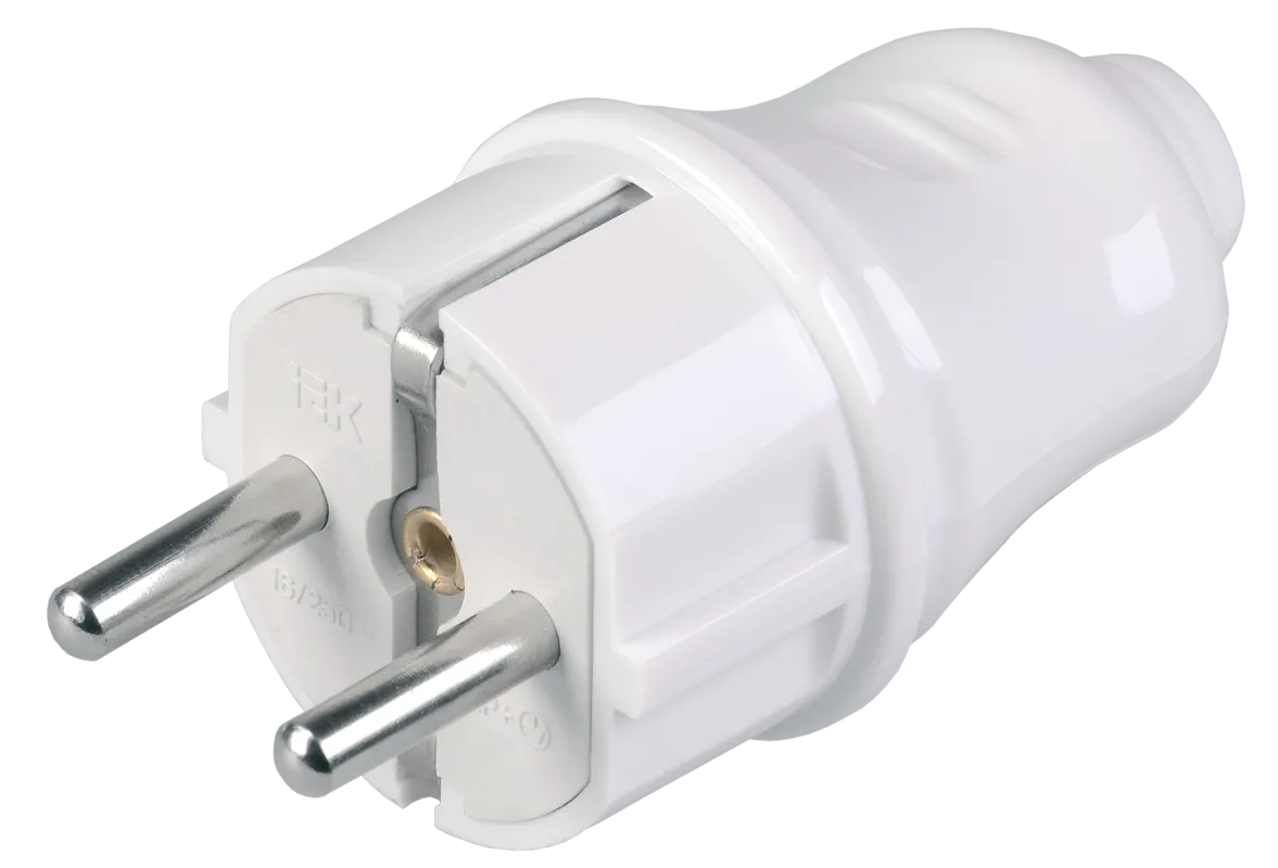 Вилка разборная прямая ВПп10-01-Ст с заземляющим контактом 16А белая IEK