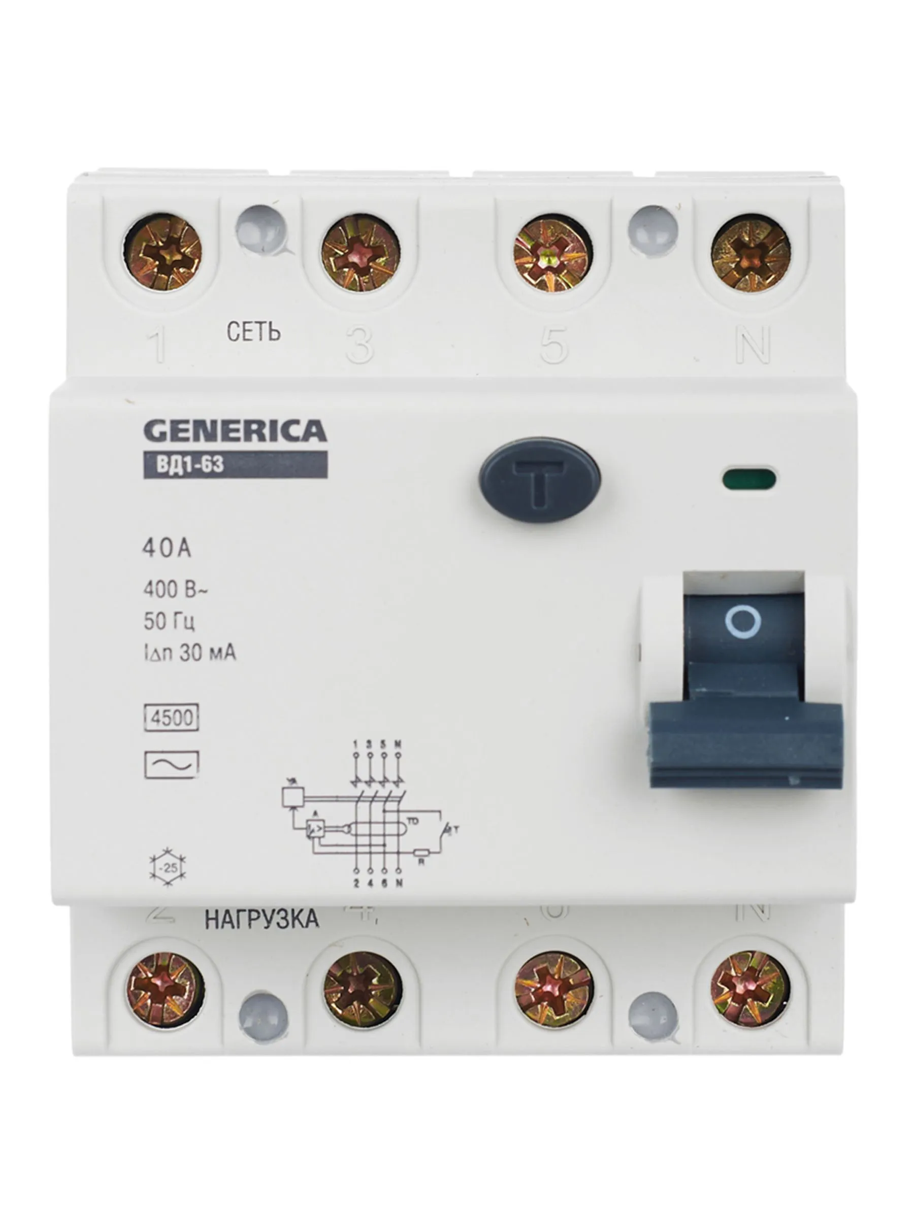 Выключатель дифференциальный (УЗО) ВД1-63 4Р 40А 30мА GENERICA - Фото 7