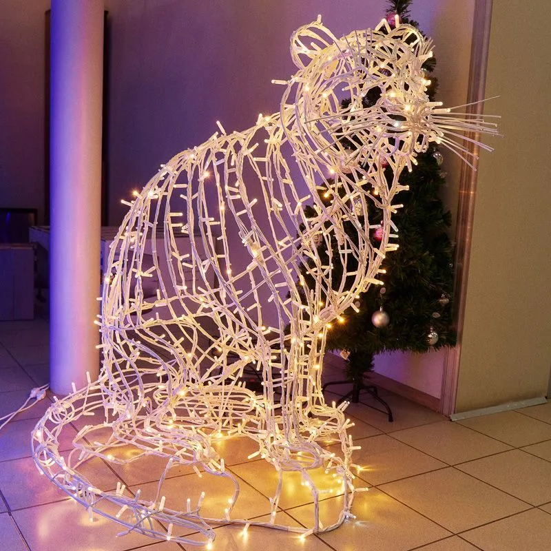 Световой арт-объект теп. белый Тигр, сидячий 115х120 см. S-0020