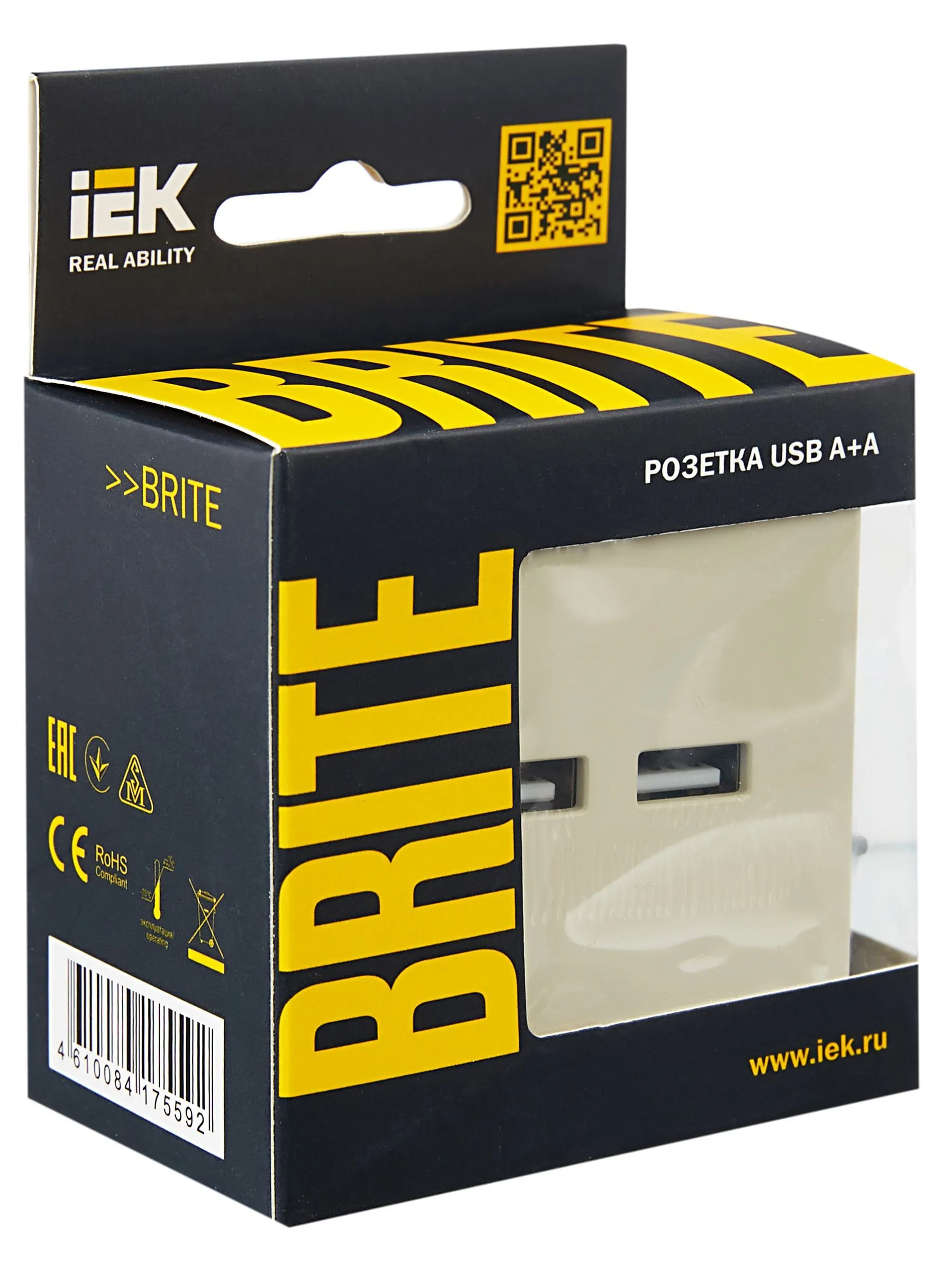 BRITE Розетка USB A+A 5В 3,1А РЮ10-1-БрКр бежевый IEK - Фото 2