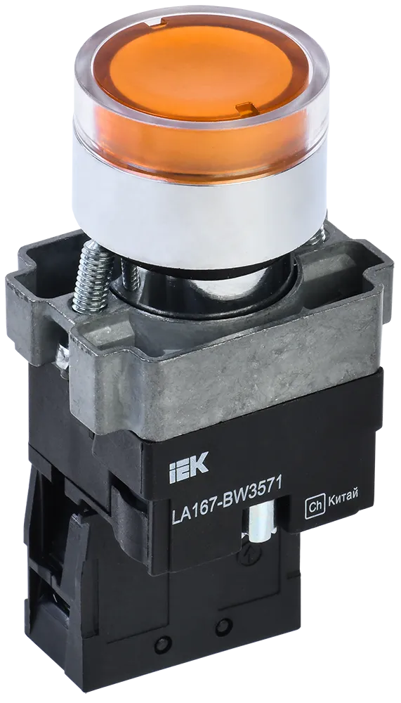 Кнопка управления LA167-BW3571 d=22мм RC 1з с подсветкой желтая IEK