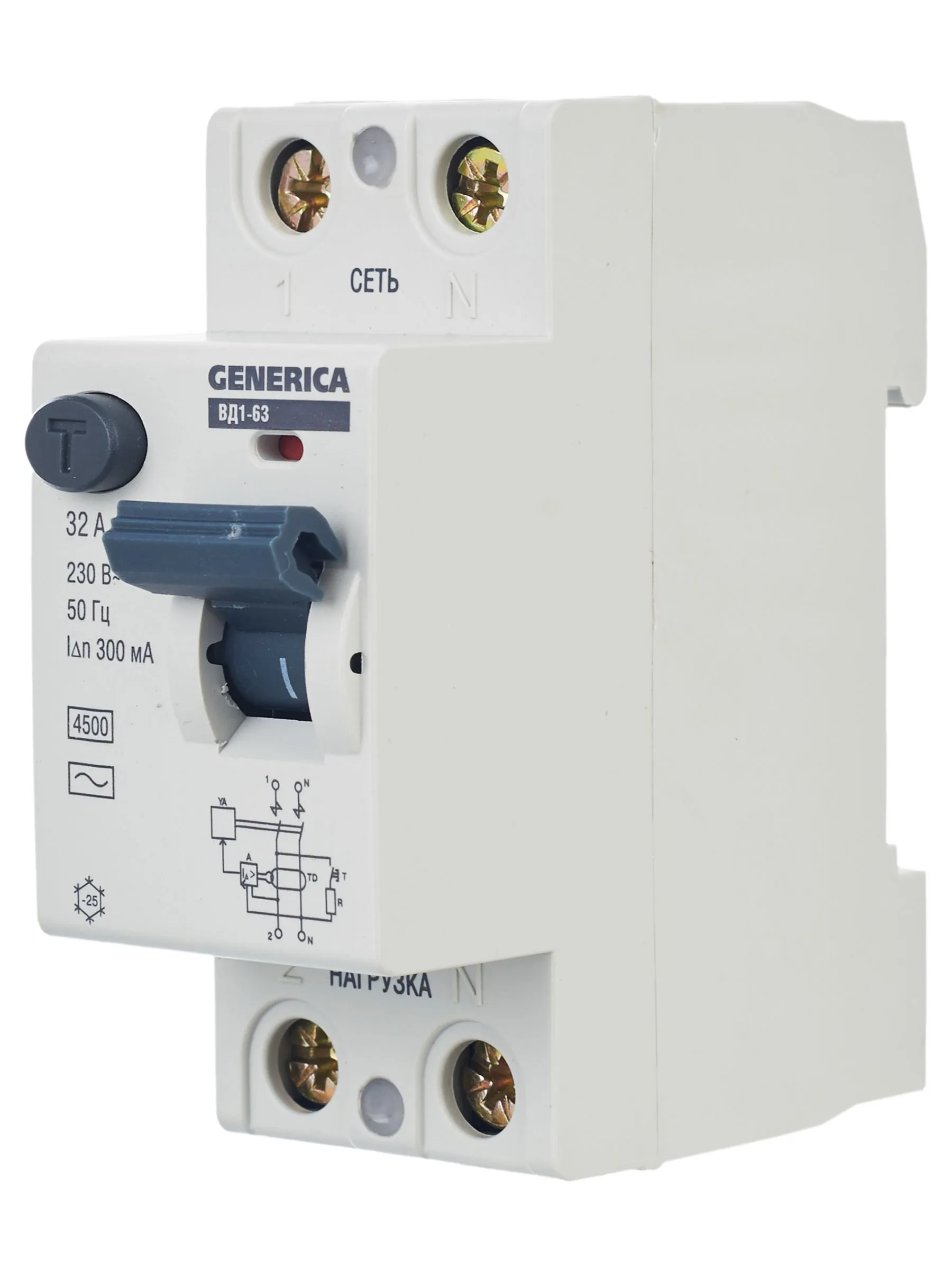 Выключатель дифференциальный (УЗО) ВД1-63 2Р 32А 300мА GENERICA - Фото 8