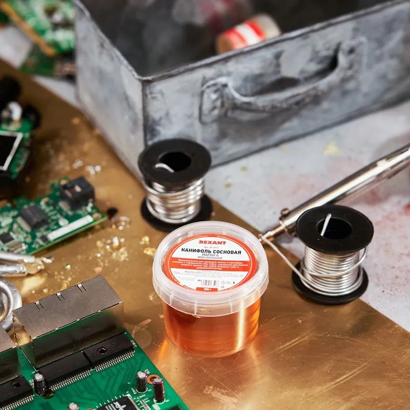 Канифоль сосновая, флюс НЕЙТРАЛЬНЫЙ, марка А, 100г, банка REXANT - Фото 2