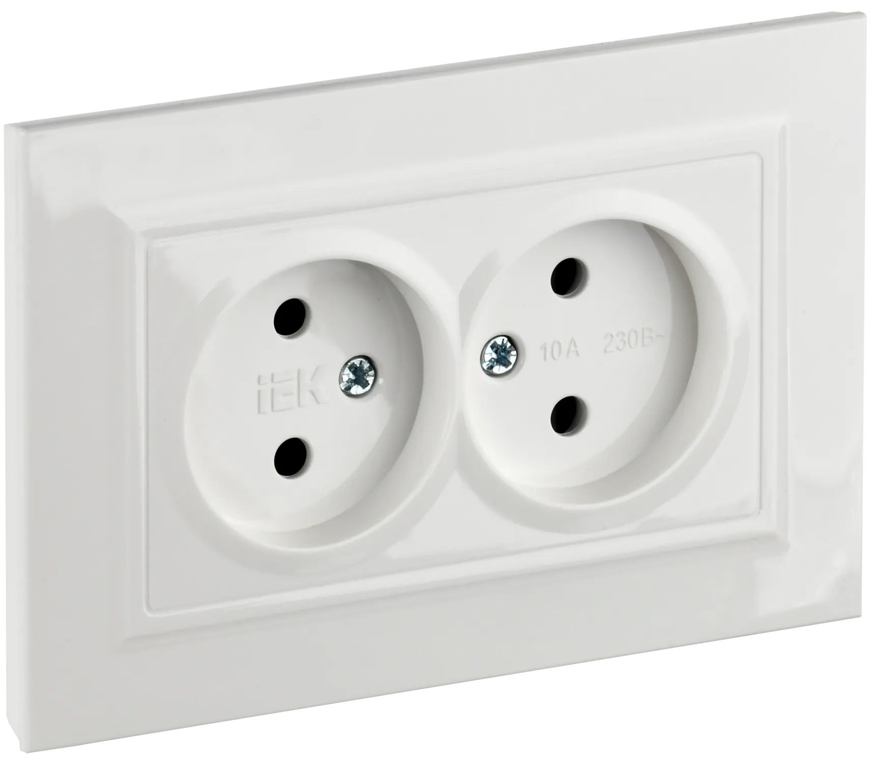 BRITE Розетка 2-местная без заземления с защитными шторками 10А в сборе РСш12-2-БрБ белый IEK BR-R23-10-K01-F