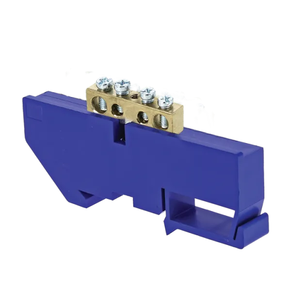 Шина "0" N (6x9мм) 4 отв. латунь синий изолятор на DIN-рейку EKF