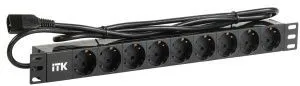ITK PDU 9 розеток DIN49440 (нем. станд.) 1U, шнур 2м вилка IEC 320 C14, профиль из ПВХ, черный PH22-9D2-P