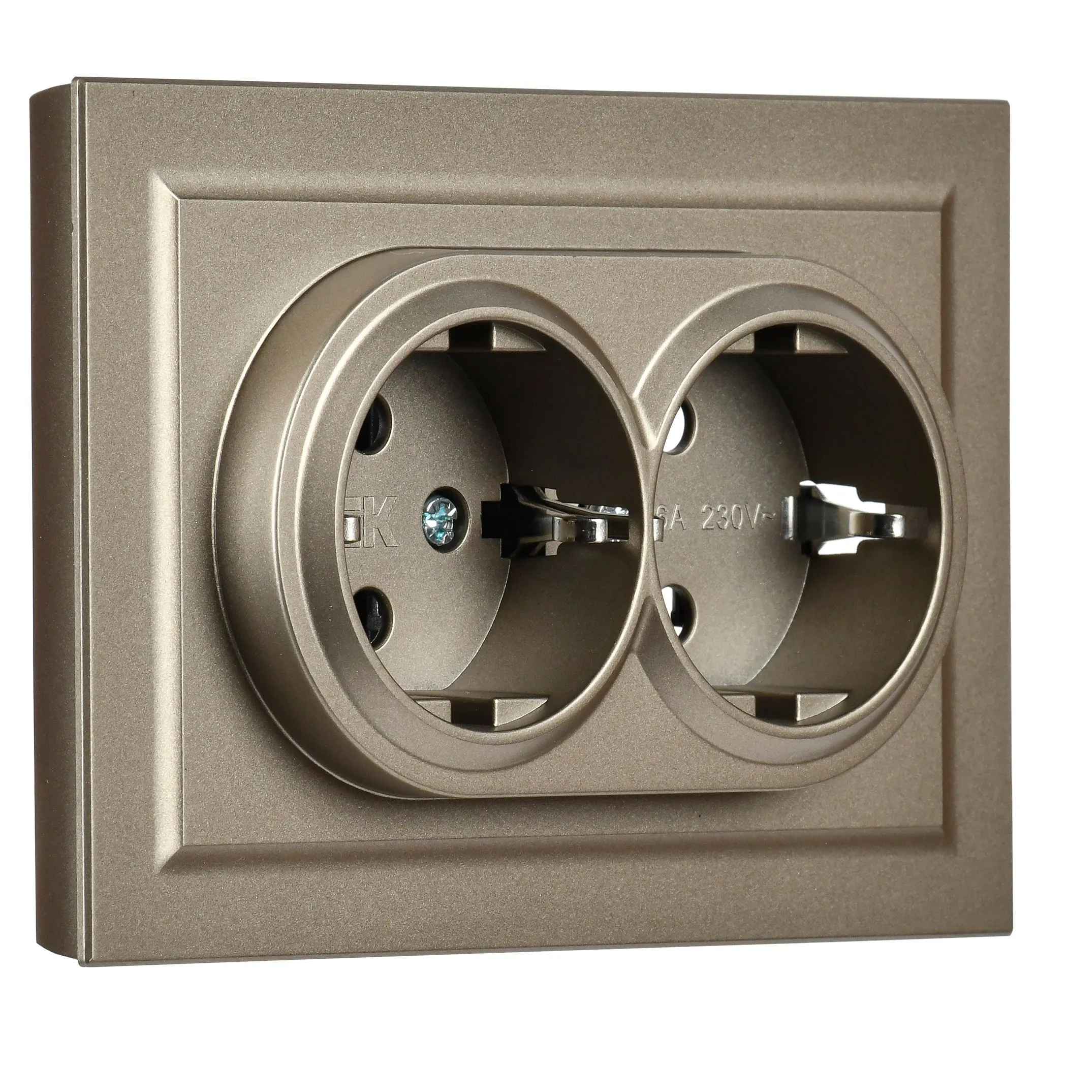 BRITE Розетка 2-местная с заземлением без защитных шторок 16А в сборе РС12-3-БрШ шампань IEK - Фото 6