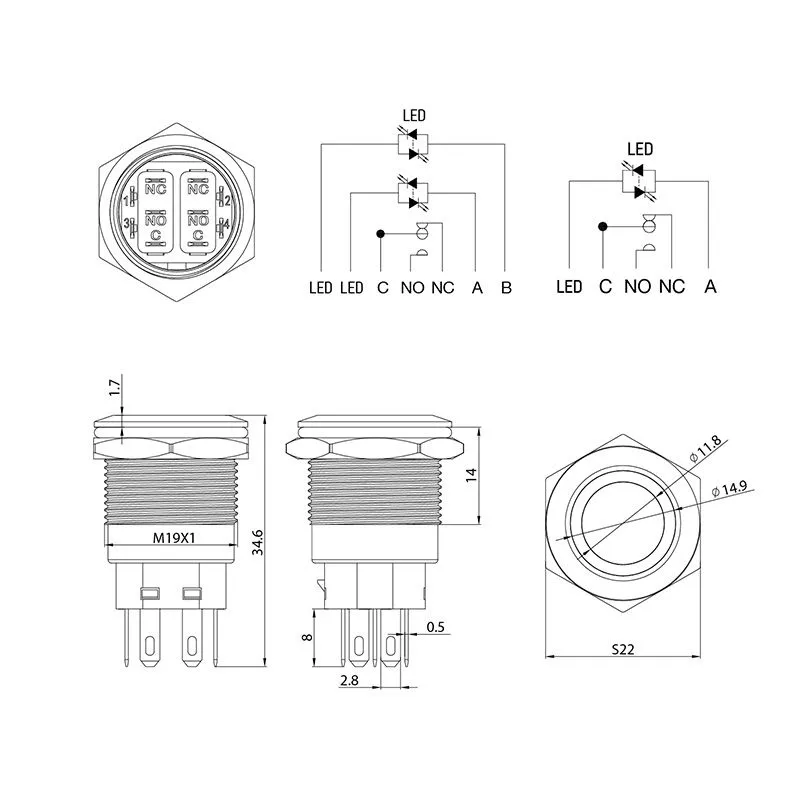 Кнопка антивандальная Ø19 250В Фикс (5с) ON-OFF/OFF-ON подсв/красная REXANT - Фото 4