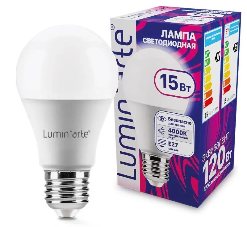 Светодиодная лампа Luminarte LSTD-A60-15W4KE27 15Вт 4000K E27