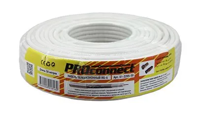 Кабель коаксиальный RG-6U, 75Ом, CCS/Al/Al, 48%, 50м, INDOOR, белый PROconnect - Фото 2