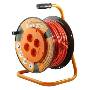 Удлинитель силовой на катушке GLANZEN 4 гн. ПВС 2х1,5 арт. EB-50-006