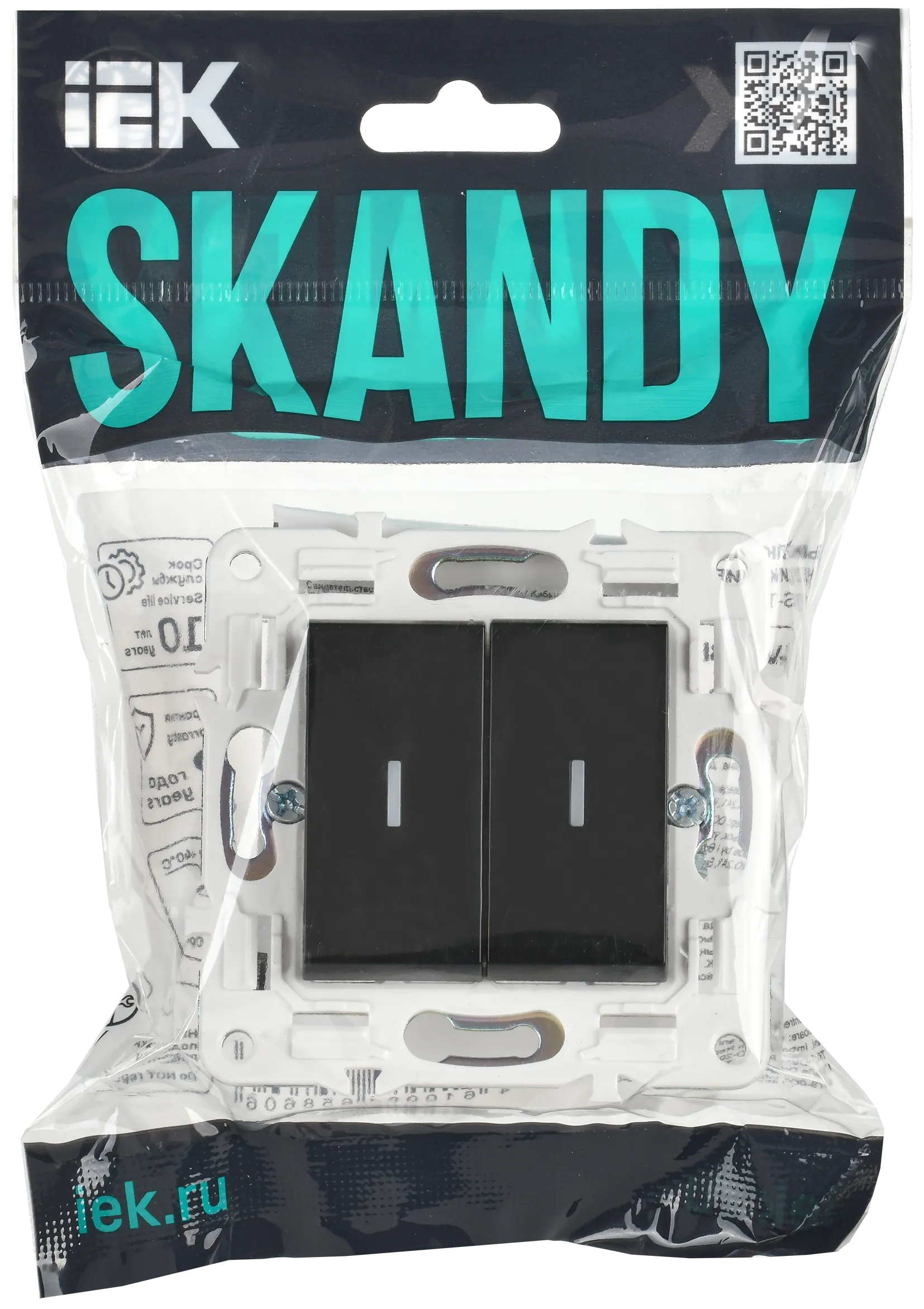 SKANDY Выключатель 2-клавишный проходной с индикацией 10А SK-V10Bl черный IEK - Фото 2