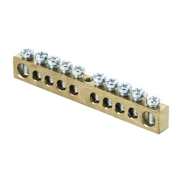 Шина PEN "ноль-земля" (6x9мм) 10 отв. латунь крепеж по центру розн. стикер EKF