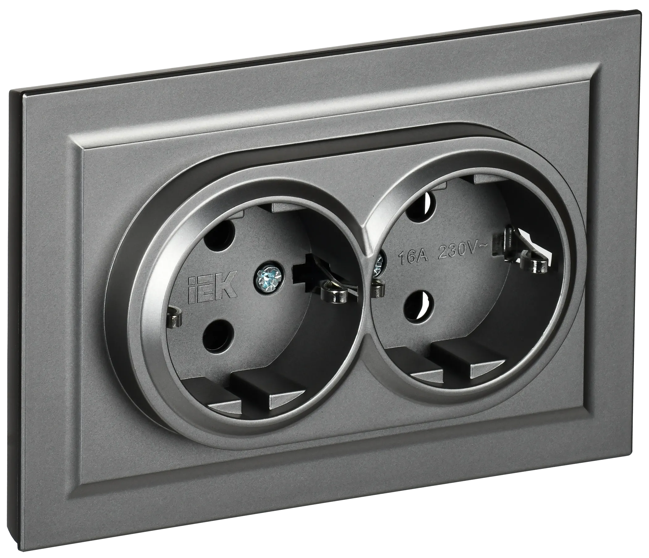 BRITE Розетка 2-местная с заземлением без защитных шторок 16А в сборе РС12-3-БрС сталь IEK BR-R21-16-K46-F