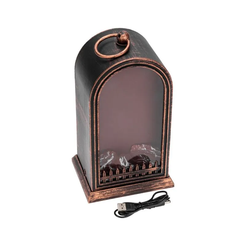 Светодиодный камин Фьюжн с эффектом живого огня 14,7x11,7x25 см, батарейки 2хС (не в комплекте) USB, бронзовый - Фото 2