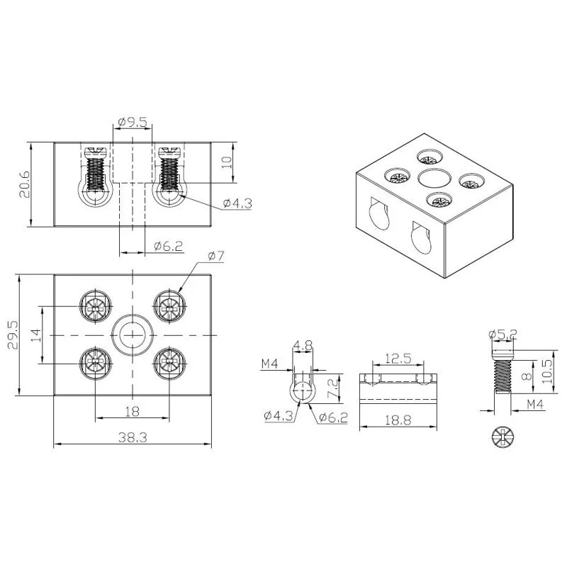 Клемма керамическая винтовая КВ 12 мм² 2 пары контактов с крепежным отверстием (50 шт./уп.) REXANT - Фото 5