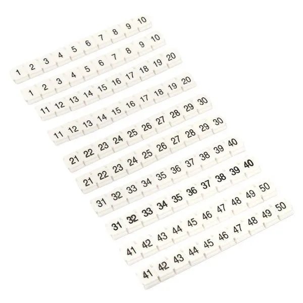 Маркеры для ST/Push-in 2,5 с нумерацией 1-50 для крепления сбоку (100 шт.) EKF zb-st-2.5-nlpe-1-50