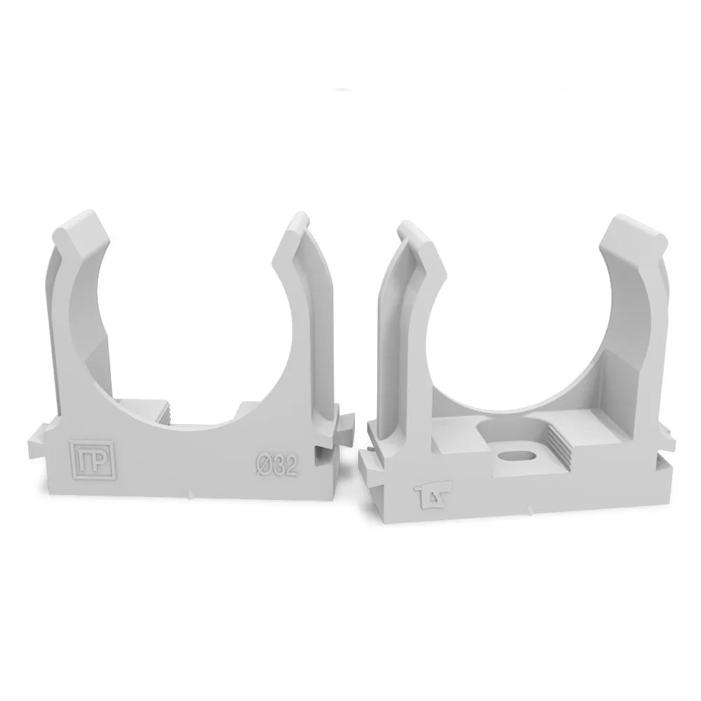 Крепеж-клипса для труб атмосферостойкая для монтажного пистолета серая в п/э d32 мм (25шт/500шт уп/к