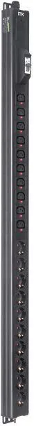 ITK BASE PDU вертикальный PV1111 25U 1 фаза 16А 10 розеток SCHUKO (немецкий стандарт) + 10 розеток C13 кабель 2,6м вилка SCHUKO (немецкий стандарт)