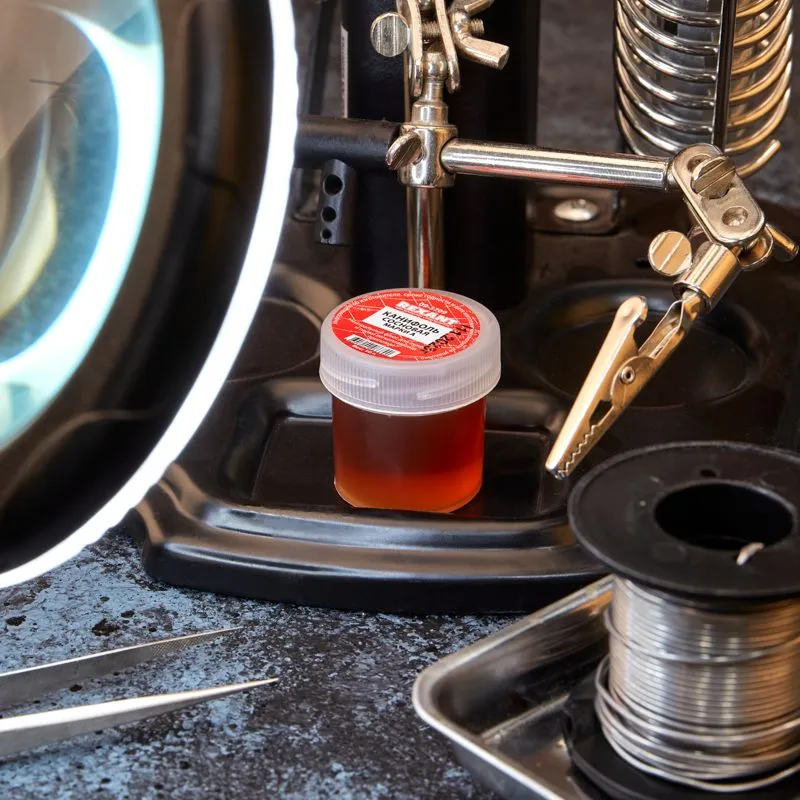 Канифоль сосновая, флюс НЕЙТРАЛЬНЫЙ, марка А, 10г, банка REXANT - Фото 2