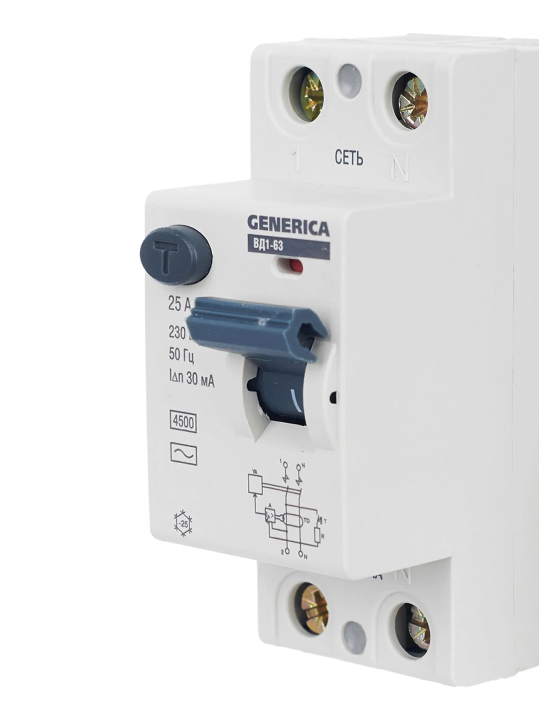 Выключатель дифференциальный (УЗО) ВД1-63 2Р 25А 30мА GENERICA - Фото 11