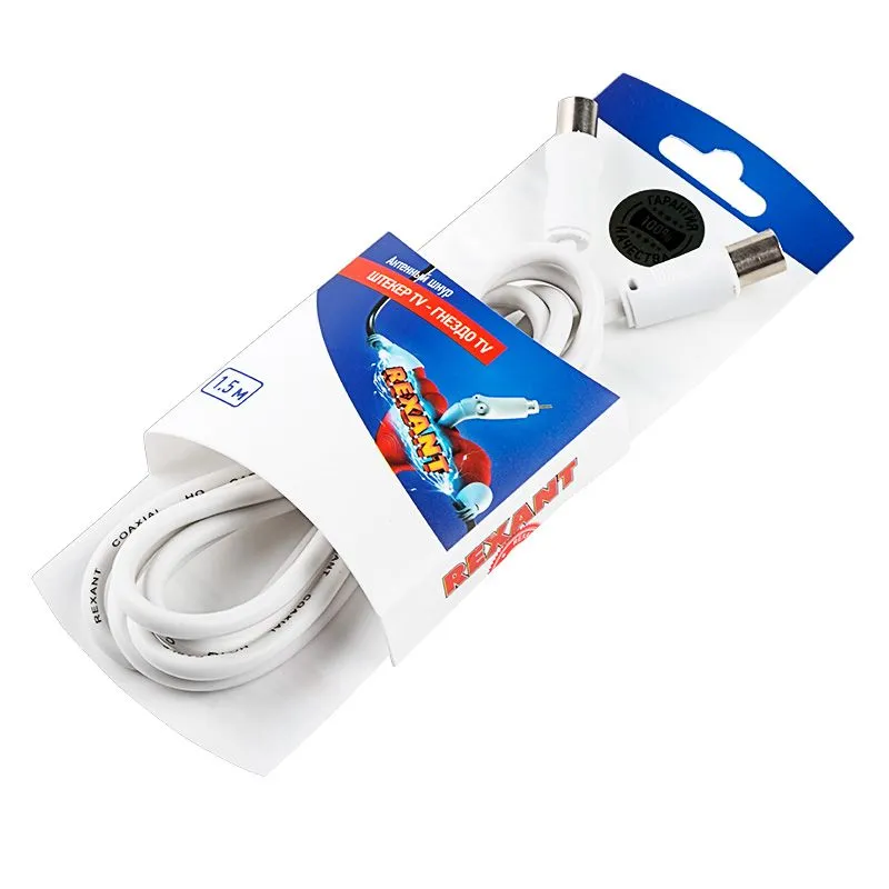 Шнур шт. TV - гн. TV 1,5м, белый REXANT - Фото 2