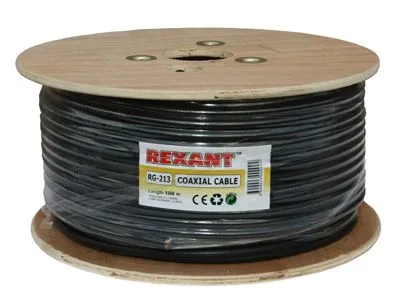 Кабель коаксиальный RG-213, 50 Ом, Cu/Cu, 96%, 100м, OUTDOOR, черный REXANT - Фото 2