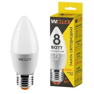 Лампа светодиодная "Свеча-LX" 8Вт 640лм 3000К Е27 (50шт/уп) WOLTA 30YC8E27
