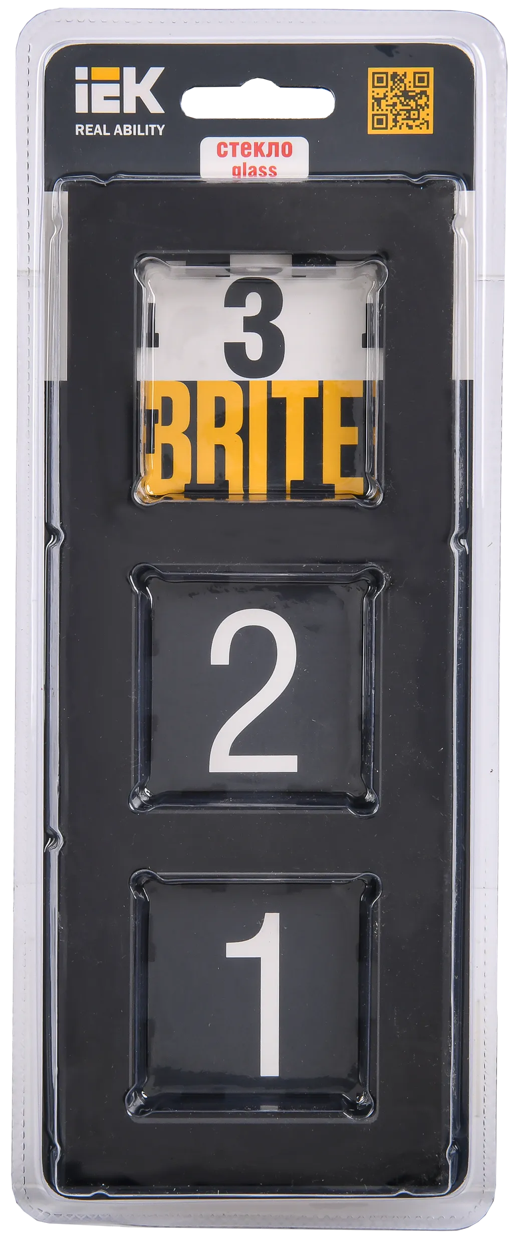 BRITE Рамка 3 -местная РУ-3-2-БрЧ стекло черный IEK - Фото 2