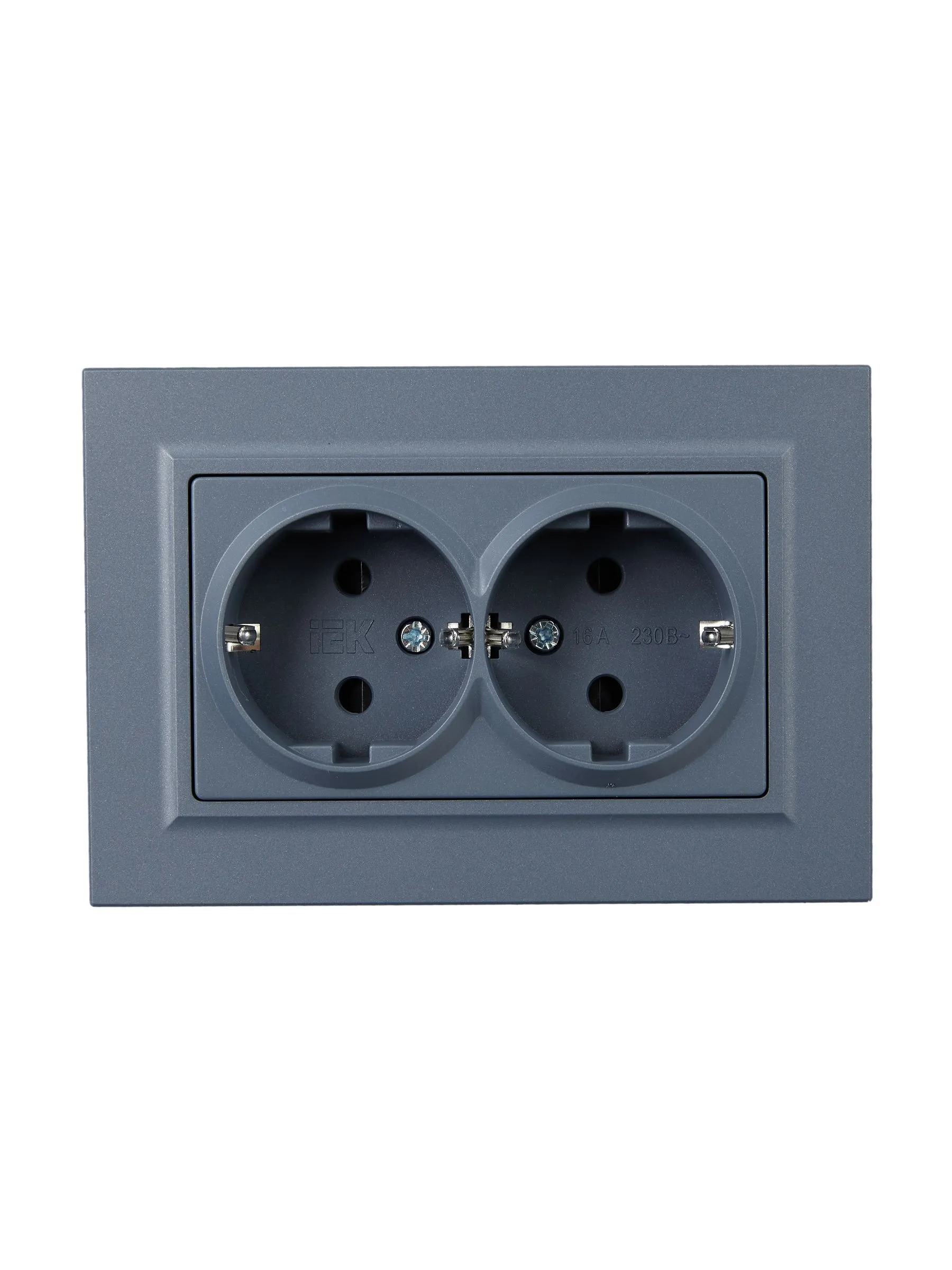 BRITE Розетка 2-местная с заземлением с защитными шторками 16А в сборе РСш12-3-БрМ маренго IEK - Фото 4