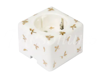 Розетка ретро фарфоровая, двухполюсная, с заземляющим контактом, квадро, коллекция "ИМПЕРАТОРСКАЯ" ,