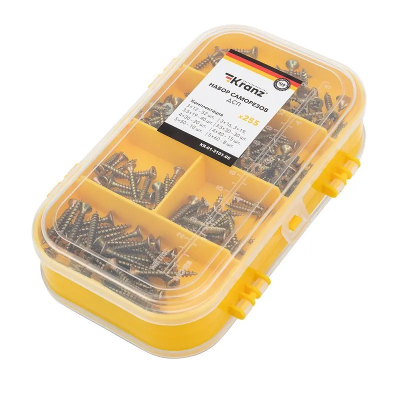 Набор саморезов для ДСП (255 шт/уп) KRANZ KR-01-3101-05