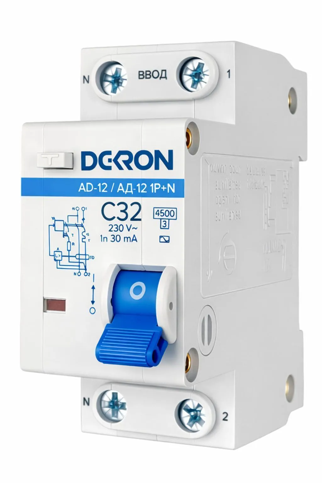 Автоматический выключатель дифференциального тока АД12 1P+N С32A АС30мА 4.5KA