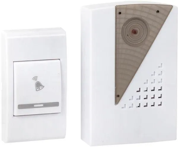 Звонок беспр. на батарейках 004 (бел.-сер. 36 мелод. с индик. 2х1,5В АA дист. 80м.) EKF