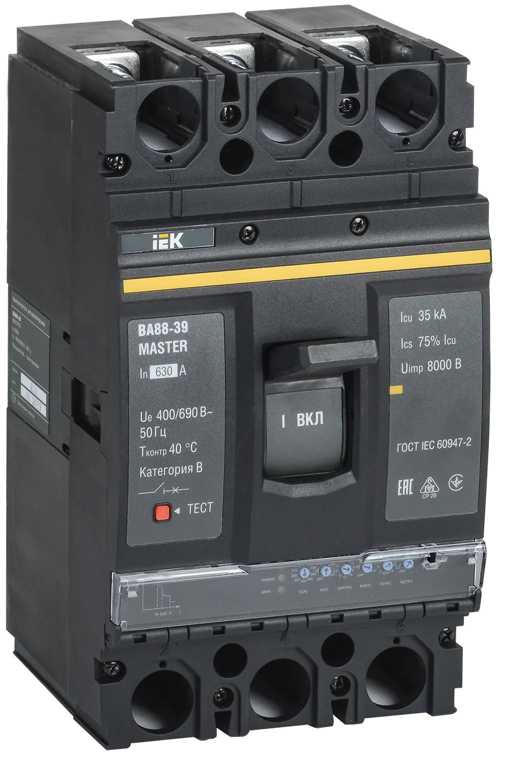 Выключатель автоматический ВА88-39 3Р 630А 35кА MASTER с электронным расцепителем IEK
