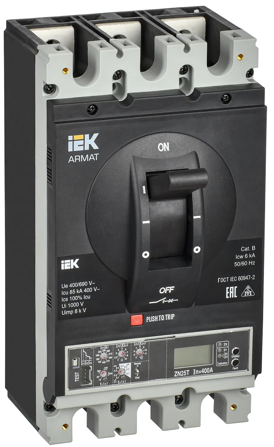 ARMAT Автоматический выключатель в литом корпусе 3P типоразмер I 85кА 400А расцепитель электронный продвинутый IEK AR-MCCB-3I-085-0400A-ELPC
