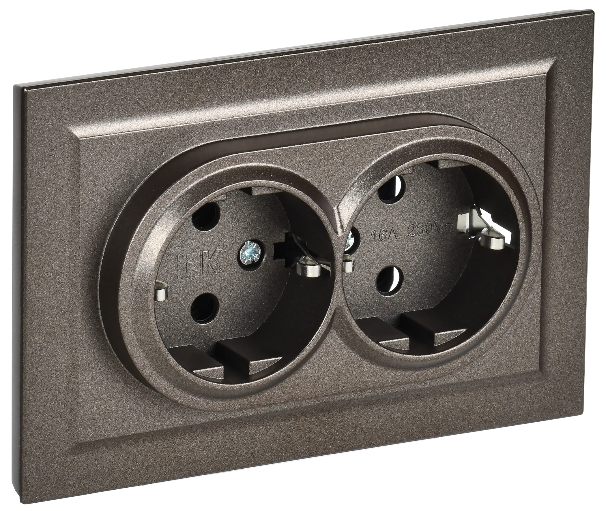 BRITE Розетка 2-местная с заземлением с защитными шторками 16А в сборе РСш12-3-БрТБ темная бронза IEK BR-R24-16-K45-F