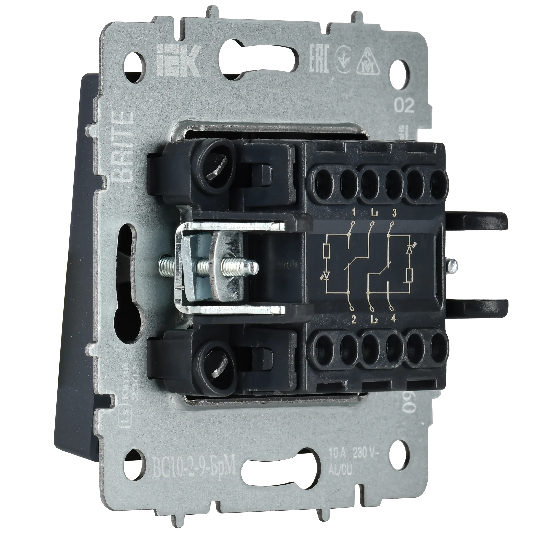 BRITE Выключатель 2-клавишный с индикацией для отелей 10А ВС10-2-9-БрМ маренго IEK - Фото 7