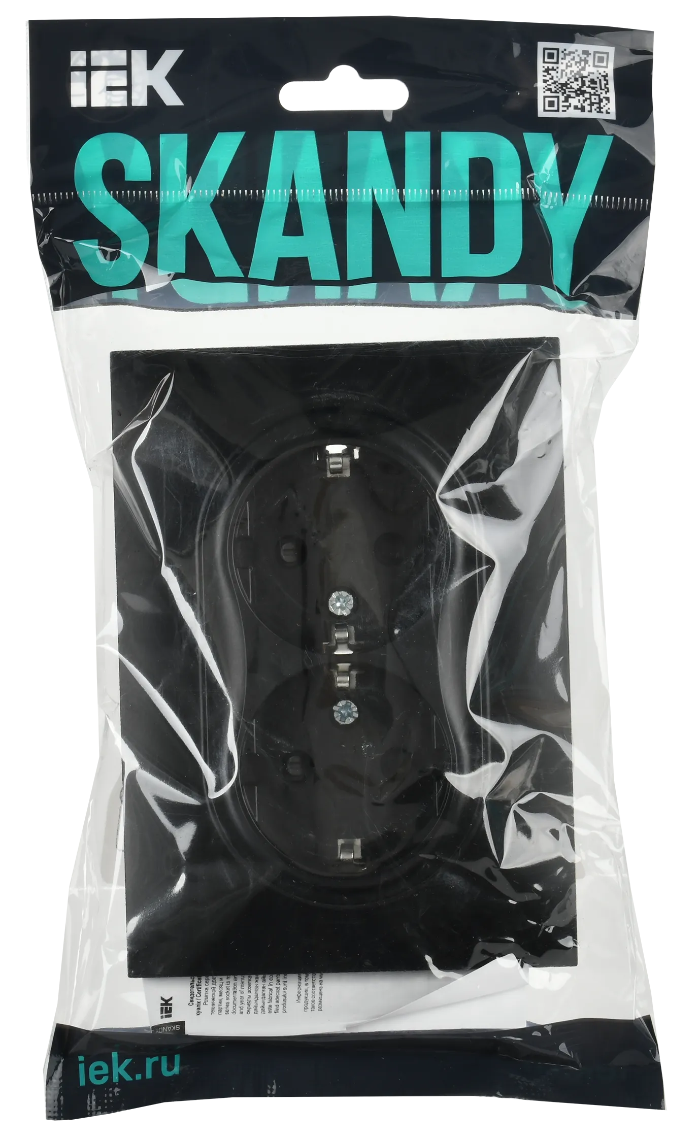 SKANDY Розетка 2-местная с заземлением с защитными шторками 16А в сборе SK-R07Bl черный IEK - Фото 2