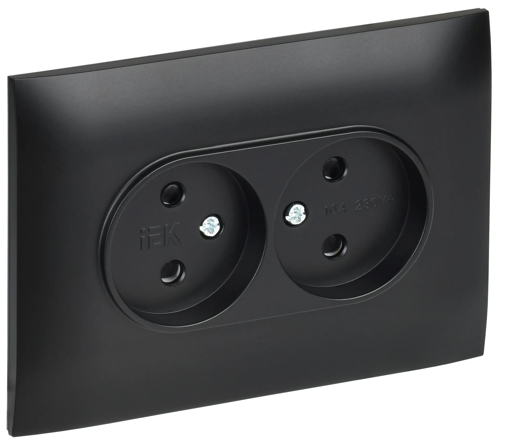 SKANDY Розетка 2-местная без заземления с защитными шторками 10А в сборе SK-R09Bl черный IEK SK-R23-10-K02-F