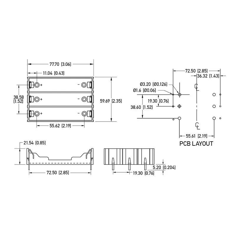 Отсек батарейный Li-ion, 3х18650 (на плату), 1 штука - Фото 5