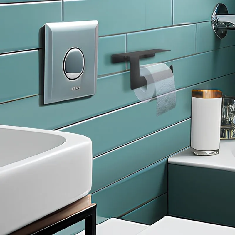 Держатель для туалетной бумаги с полкой хранения, черный REXANT - Фото 2