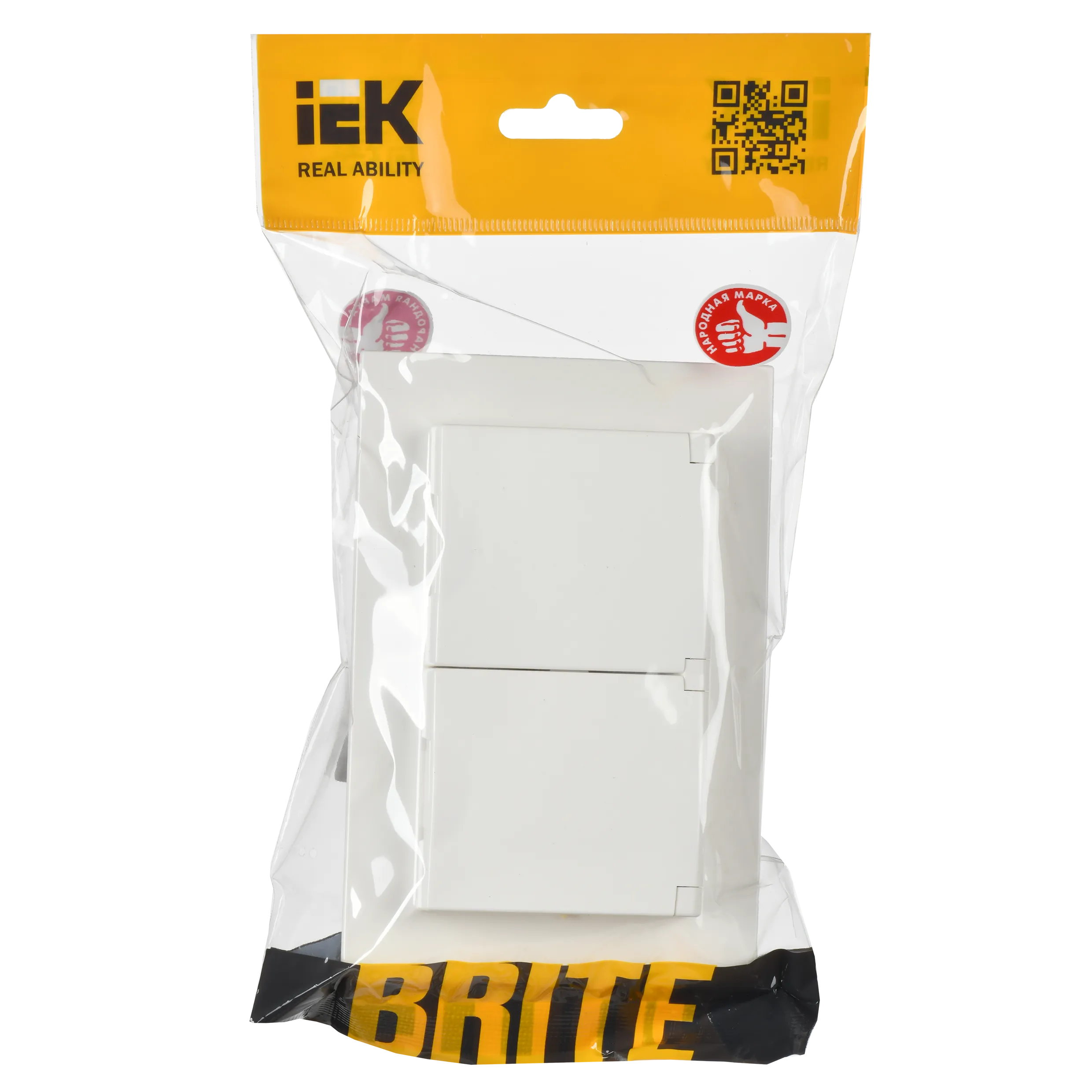 BRITE Розетка 2-местная с заземлением с защитными шторками и крышкой 16А в сборе IP44 РСбш12-3-44-БрБ белый IEK - Фото 2