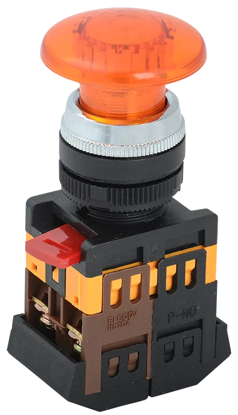 Кнопка управления AELA-22 "Грибок" d=22мм 1з+1р неон/240В желтая IEK