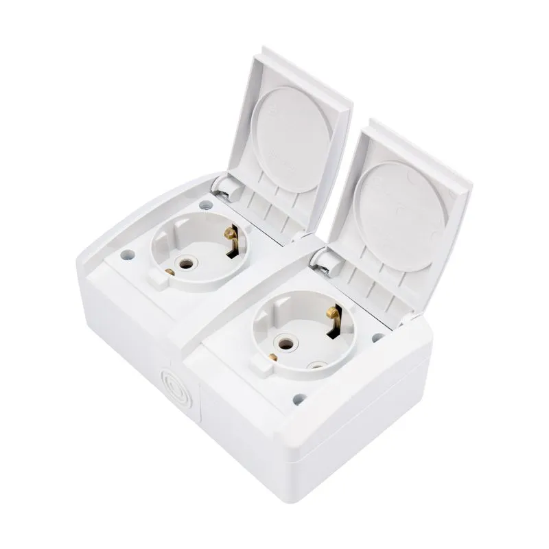 Блок горизонтальный 2 розетки INDUSTRIAL IP54 с заземлением, о/у, белый KRANZ - Фото 2