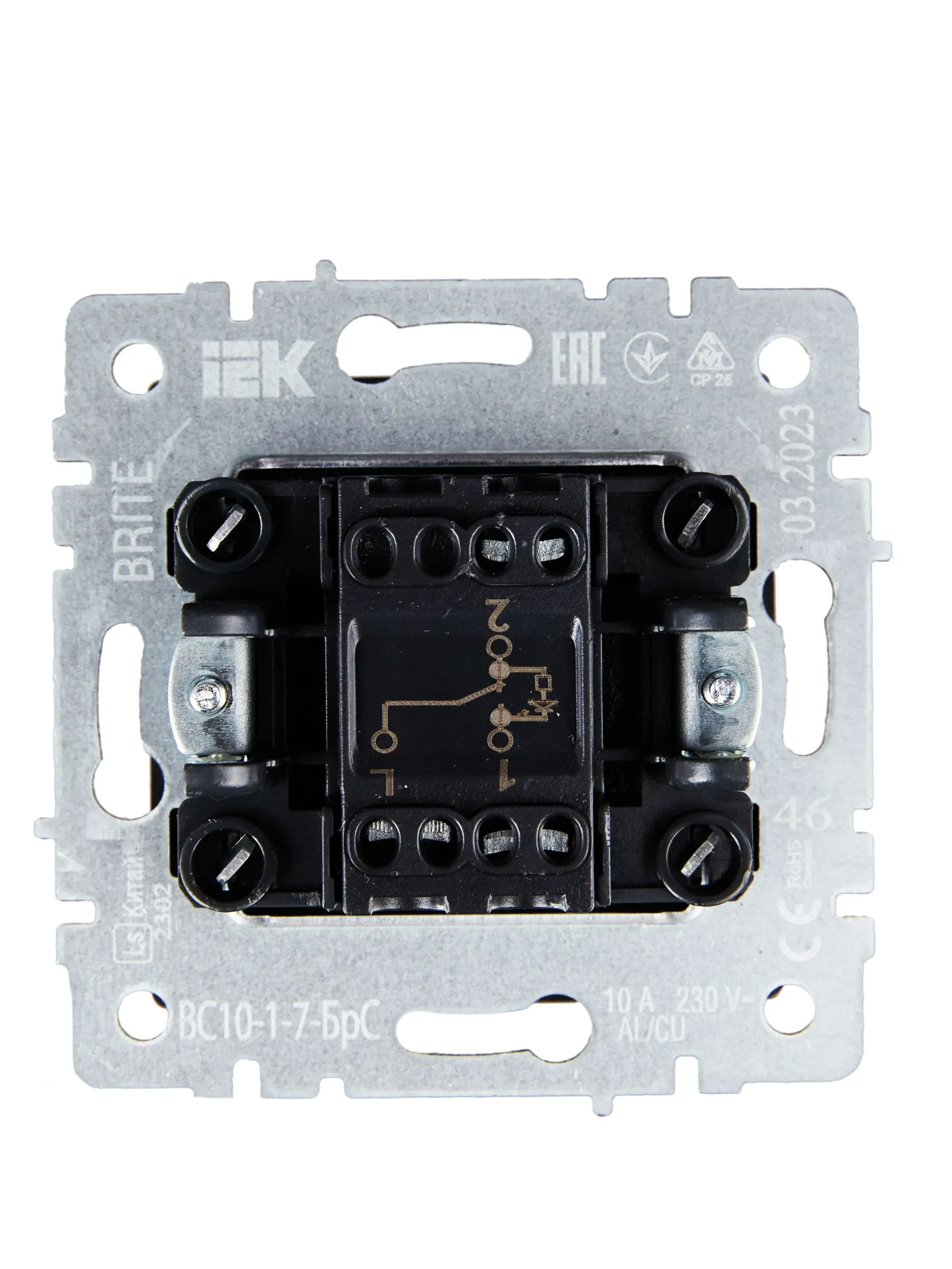 BRITE Выключатель 1-клавишный проходной с индикацией 10А ВС10-1-7-БрС сталь IEK - Фото 6