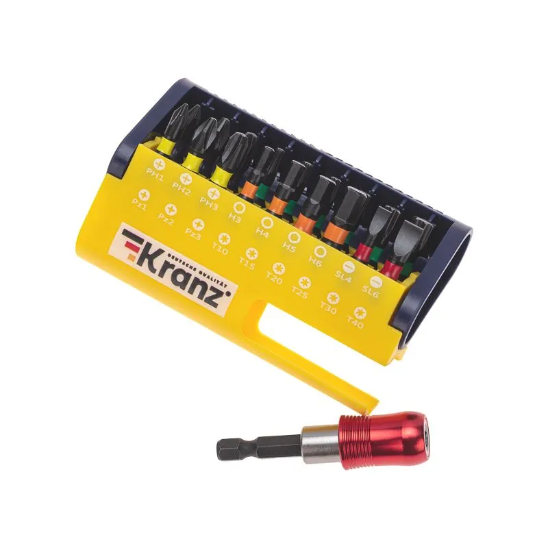 Набор бит с магнитным держателем, пластиковый кейс,  19 шт KRANZ - Фото 3